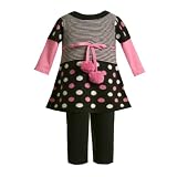 Bonnie Jean Baby/Newborn Girls 3M-9M 2-Piece BLACK PINK WHITE POLKA DOT POMPOM SWEATER-KNIT Party Dress/Leggings Outfit Set