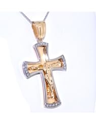 14K Two Tone Gold Diamond Cross