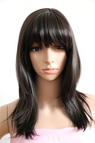 High Quality Wigs Straight Hair Brown - Long Hair Wigs Natural with Flat Bangs for Women (18 Inches) -Kate