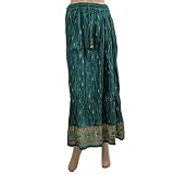 Women's Teal Green Crinkle Maxi Skirt Spring Summer Bohemian Fashion 36" L