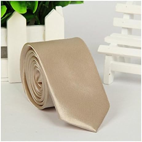 Men Classic Wedding Plain Solid Color Narrow Necktie Ties Satin Slim Skinny Ties Color: 14-Champagne