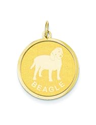 14K Yellow Gold Beagle Disc Charm Dog Jewelry Pendant