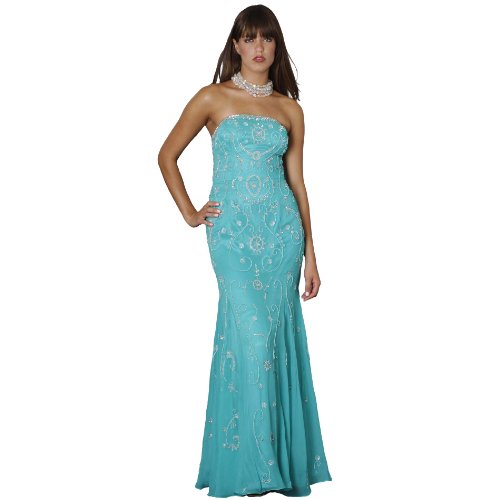 Formal Evening Gown. Beaded Dress for Prom - Party Dress by Sean Collection (50224) DarkAqua