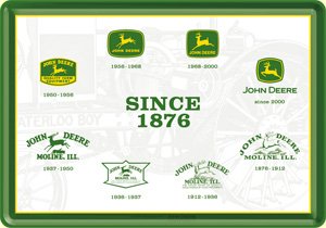 John Deere logos since 1876 metal postcard / mini-sign