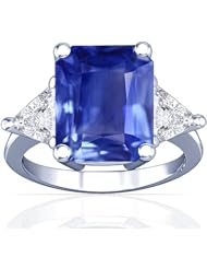 Platinum Emerald Cut Blue Sapphire Three Stone Ring (GIA Certificate)