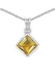 1.70 Carat Genuine Citrine Sterling Silver Pendant Necklace. 18"