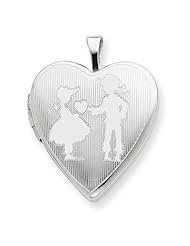 Sterling Silver 20mm Boy Giving a Heart to Girl Heart Locket 18" Necklace
