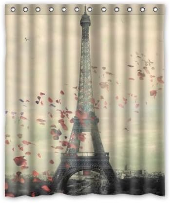 Custom Frech Paris Eiffel Tower City of Love Flower Shower Curtain 60x72