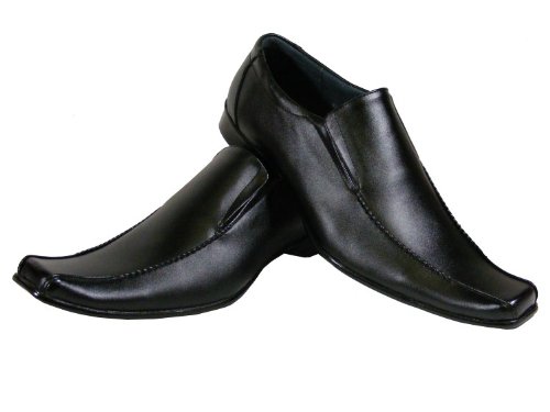 Mens Black Leather Men Work Loafers Dress Shoe Wedding Formal Shoes = UK 8