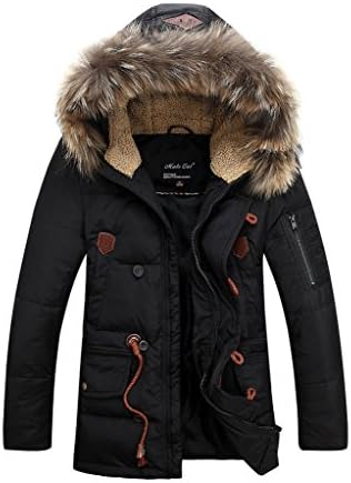 Geval Men's Short Down Jacket With Fur Hood(Black,M)