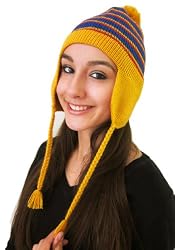 Handmade Lightweight Alpaca Natural Fiber Hat with Earflaps - Mustard Rainbow...