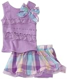 Young Hearts Baby-Girls Infant Ruffle and Plaid Knit Top With Matching Skooker Skirt Set