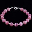 Handmade Coral Pink Cat's Eye & Silver Beaded Bracelet
