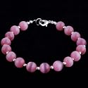 Handmade Coral Pink Tiger's Eye & Silver Beaded Bracelet