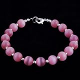 Handmade Coral Pink Cat's Eye & Silver Beaded Bracelet