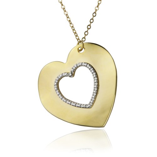 Yellow Gold Plated Sterling Silver Diamond Accent Open Heart Pendant, 18