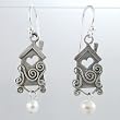 Sterling Silver Bird House Earrings with Heart and Pearl Accents, #8808