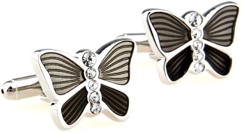 Santimon - Purple Violet Grey Pink Blue Bluish Violet Fantasy Butterfly Brass High Quality Electroplate White Steel Varnish Diamond Men/Women Cuff Cufflinks With Gift Box 160011(Grey)