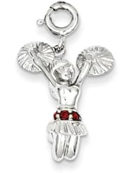 Sterling Silver Red Syn. Stone Cheerleader Charm. Metal Wt- 2.99g