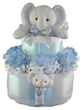 Blue Elephant 2 Tier Diaper Cake w/ Pampers Swaddlers, Small Lovie Blanket & Wrist Rattle, and Precious Cargo Baby Apparel and Accessories