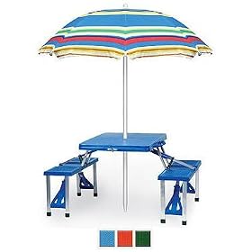 Folding Picnic Table (Blue) (26"H x 58"W x 34"D (overall w seats out))