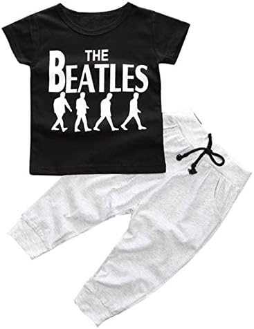 2pcs Baby Boys Outfit, Buedvo Clothes Short Sleeve The Beatle Print T shirt+Pants (0-9Months, Black)