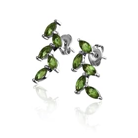 Sterling Silver Leaf Design Peridot Earrings