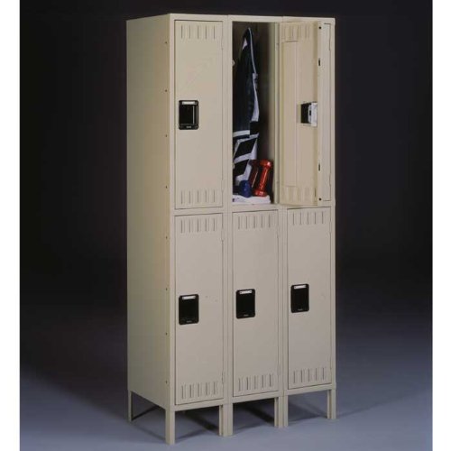 Double Tier Locker Three Units Wide Medium Gray