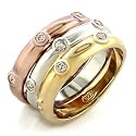 CUBIC ZIRCONIA BANDS - Tri-Color Gold Plated Stackable Sterling Silver Bands