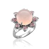 14k White Gold Pink Tourmaline Chalcedony Color Gem Stone Ring Band, TW: 7.45 carat