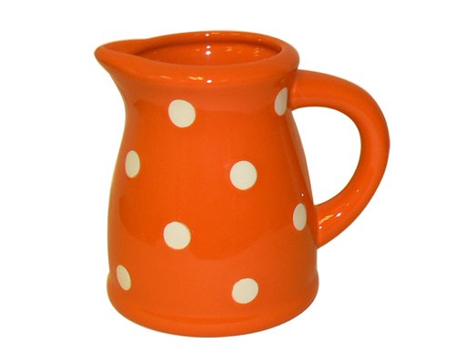 Terramoto Ceramic Polka Dots 5-Inch 20-Ounce Small Pitcher, White on Orange On Sale