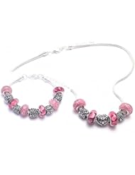 Pink Charm Bracelet and Necklace Gift Set Girls Pandora Style Gift Boxed