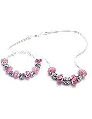 Pink Charm Bracelet and Necklace Gift Set Girls Pandora Style