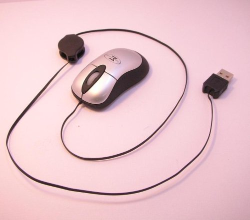 Childrens Toyshop  Computer : USB Mini Optical Retractable Mouse 800dpi 3 Button Scroll Silver Black Wired ideal for Laptop / PC