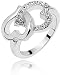 Jewelry Locker White Gold-Plated Swarovski Crystals Double Heart Ring