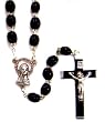 22" Silver Tone Rosary with 7.5m Black Wood Beads, Virgin Mary Centerpiece, and Black Crucifix - Imported from ITALY 22" Silver Tone Rosary with 7.5m Black Wood Beads, Virgin Mary Centerpiece, and Black Crucifix - Imported from ITALY