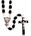 22" Silver Tone Rosary with 7.5m Black Wood Beads, Virgin Mary Centerpiece, and Black Crucifix - Imported from ITALY