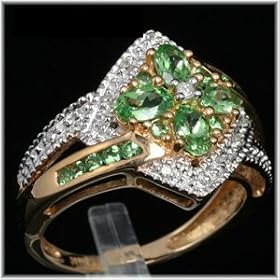 14K Yellow Gold Tsavorite Garnet and Diamond Estate Ring by 