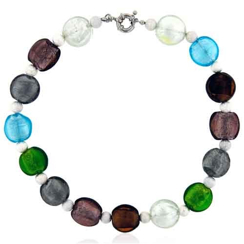 Round Multicolor Fashion Jewelry Off Shoulder Collection Murano Glass Pendant Necklace