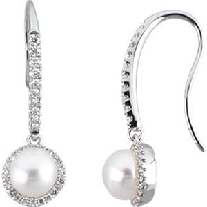 IceCarats Designer Jewelry Freshwater Cultured Pearl And Diamond Earrings 14K White Gold