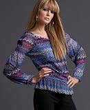 INC International Concepts Zigzag-Stripe Mesh Peasant Top