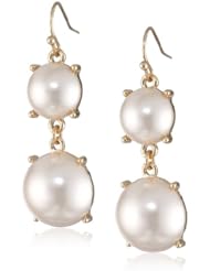 Simulated Cream Pearl Gold-Tone Dangle Earrings
