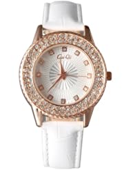 Sotijobs Fashion Concentric Circles Rhinestone Leather Band Charm Lady Wrist Watch White
