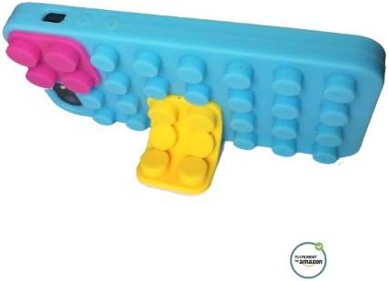Lego iPhone 5 Case Cover with Removable Brick Block made of Soft Silicone for Apple iPhone 5 and iPhone 5s with Free Microfiber Cleaner (Light Blue)