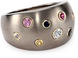 Women's Grey Titanium and 18k Yellow Round Multi-Color Sapphire Dome Ring, Size 7