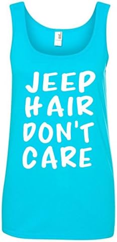 Jeep Hair Don't Care Ladies Tank Top Blue (Medium, Caribbean Blue)