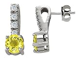 2.25 cts 14K White Gold Plated 925 Sterling Silver Genuine Lemon Quartz Earrings