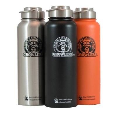 40 oz Insulated Stainless Steel Water Bottle and Beer Growler w/ Steel Lid & Handle - NO PLASTIC - COLD up to 3 DAYS - HOT 24 hrs (Orange)