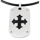 Men's Stainless Steel with Cutout Cross Dog Tag Pendant, 20