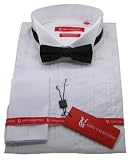 Gino Valentino Mens Tuxedo Dress Shirt Bow Tie 100% Cotton Wing Collar White
